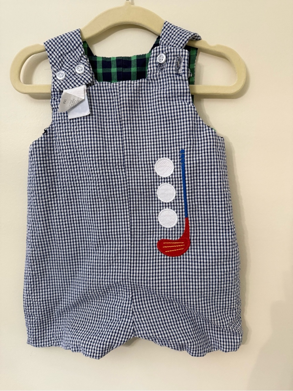Navy Gingham Kids Romper with Golf Applique